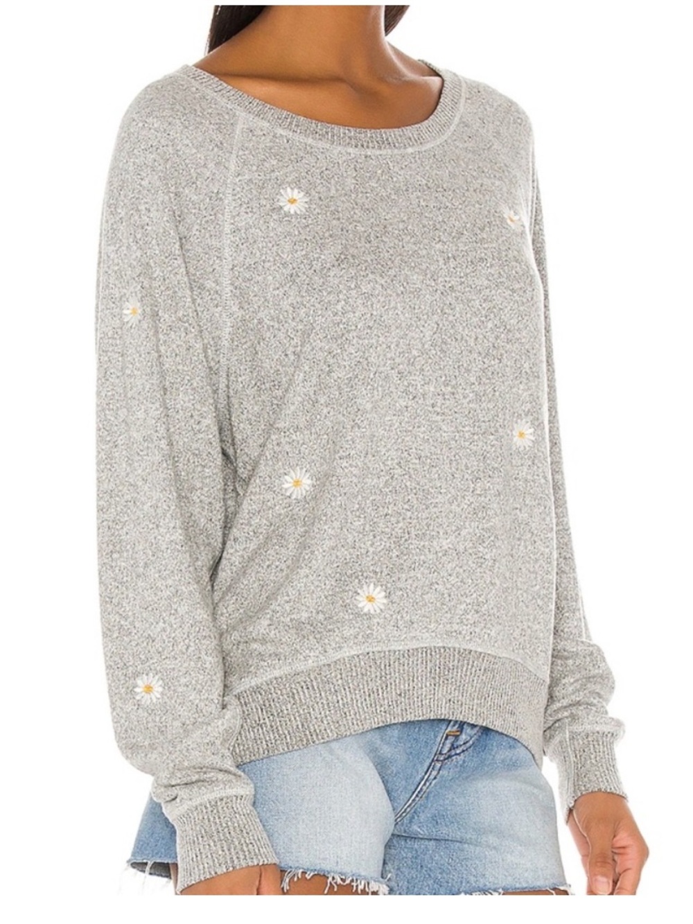 Rails Theo Melange Grey Daisy Embroidery Sweater Size Small